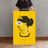 Yellow Classical Woman Profile Collage canvas print, held for scale