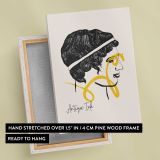 Antique Woman Profile with Yellow Line Art canvas print, front and back view