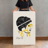Antique Woman Profile with Yellow Line Art canvas print, held for scale