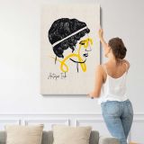 Antique Woman Profile with Yellow Line Art canvas print, displayed on a wall