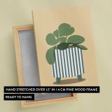 Green Houseplant in a Striped Pot canvas print, front and back view