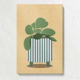 Green Houseplant in a Striped Pot canvas print, front view