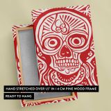 Red and Cream Sugar Skull canvas print, front and back view