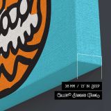 Orange Sugar Skull on Turquoise canvas print, canvas edge detail