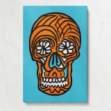 Orange Sugar Skull on Turquoise canvas print, front view
