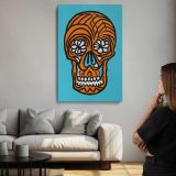 Orange Sugar Skull on Turquoise canvas print, room display