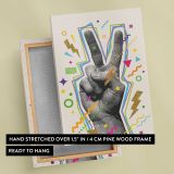 Peace Hand Gesture Colourful Collage canvas print, front and back view