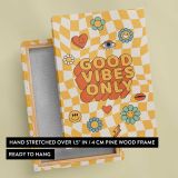 Good Vibes Only Yellow Checkerboard canvas print, front and back view