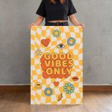Good Vibes Only Yellow Checkerboard canvas print, held for scale