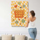 Good Vibes Only Yellow Checkerboard canvas print, displayed on a wall