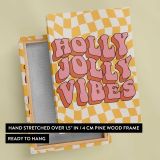 Holly Jolly Vibes Pink and Yellow canvas print, front and back view