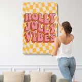 Holly Jolly Vibes Pink and Yellow canvas print, displayed on a wall