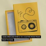 Love You Yellow Camera Illustration canvas print, front and back view