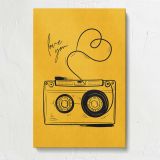 Love You Yellow Camera Illustration canvas print, front view