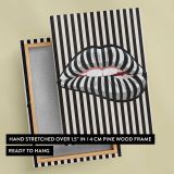 Striped Lips Black and White Optical Art canvas print, front and back view