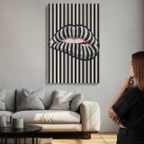 Striped Lips Black and White Optical Art canvas print, room display