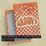 Groovy Orange Checkerboard Typography canvas print, front and back view