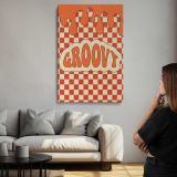 Groovy Orange Checkerboard Typography canvas print, room display