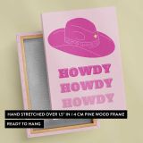 Howdy Pink Cowboy Hat canvas print, front and back view