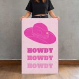Howdy Pink Cowboy Hat canvas print, held for scale