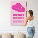 Howdy Pink Cowboy Hat canvas print, displayed on a wall