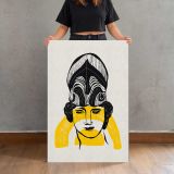 Black and Yellow Woman Portrait canvas print, held for scale