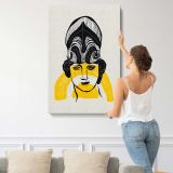 Black and Yellow Woman Portrait canvas print, displayed on a wall
