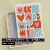 Orange Pink and Turquoise Heart Collage canvas print, front and back view