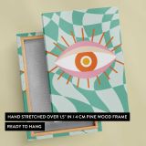 Pink Eye on Green Checkerboard canvas print, front and back view