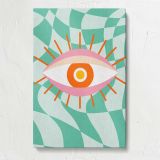 Pink Eye on Green Checkerboard canvas print, front view