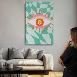 Pink Eye on Green Checkerboard canvas print, room display