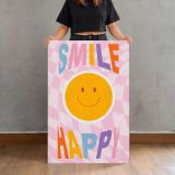 Smile Happy Pink Checkerboard canvas print, held for scale
