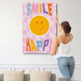 Smile Happy Pink Checkerboard canvas print, displayed on a wall
