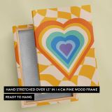Rainbow Heart on Yellow Checkerboard canvas print, front and back view