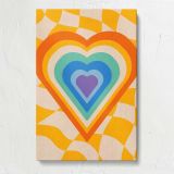 Rainbow Heart on Yellow Checkerboard canvas print, front view