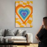 Rainbow Heart on Yellow Checkerboard canvas print, room display