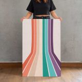 Retro Multicolour Stripes canvas print, held for scale