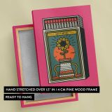 Vintage Sunflower Matchbox on Pink canvas print, front and back view