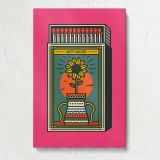 Vintage Sunflower Matchbox on Pink canvas print, front view