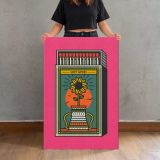 Vintage Sunflower Matchbox on Pink canvas print, held for scale