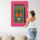 Vintage Sunflower Matchbox on Pink canvas print, displayed on a wall