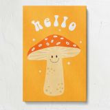 Hello Smiling Mushroom on Orange canvas print, front view