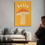 Hello Smiling Mushroom on Orange canvas print, room display