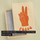 Orange Peace Hand on Yellow canvas print, front and back view