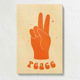 Orange Peace Hand on Yellow canvas print, front view