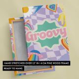 Groovy Purple Checkerboard Collage canvas print, front and back view