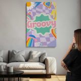 Groovy Purple Checkerboard Collage canvas print, room display