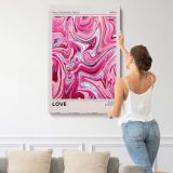 Love Pink Marble Swirls canvas print, displayed on a wall