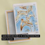 Affection Blue and Gold Marble Swirls canvas print, front and back view