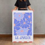 Le Jardin Pink Flowers on Purple canvas print, held for scale